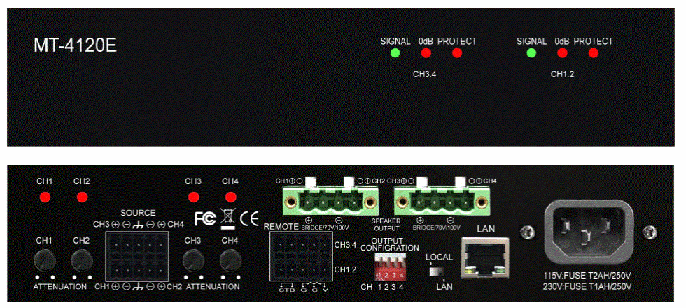 MT 4120EA 4 channel AoIP Power Amplifier